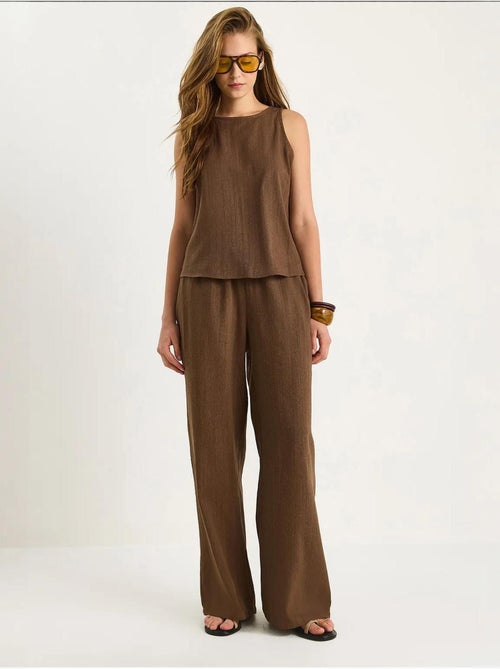 Ensemble deux pièces taille haute sans manches en lin mélangé lucci - Kiabi Ensemble deux pièces taille haute sans manches en lin mélangé lucci - Kiabi
