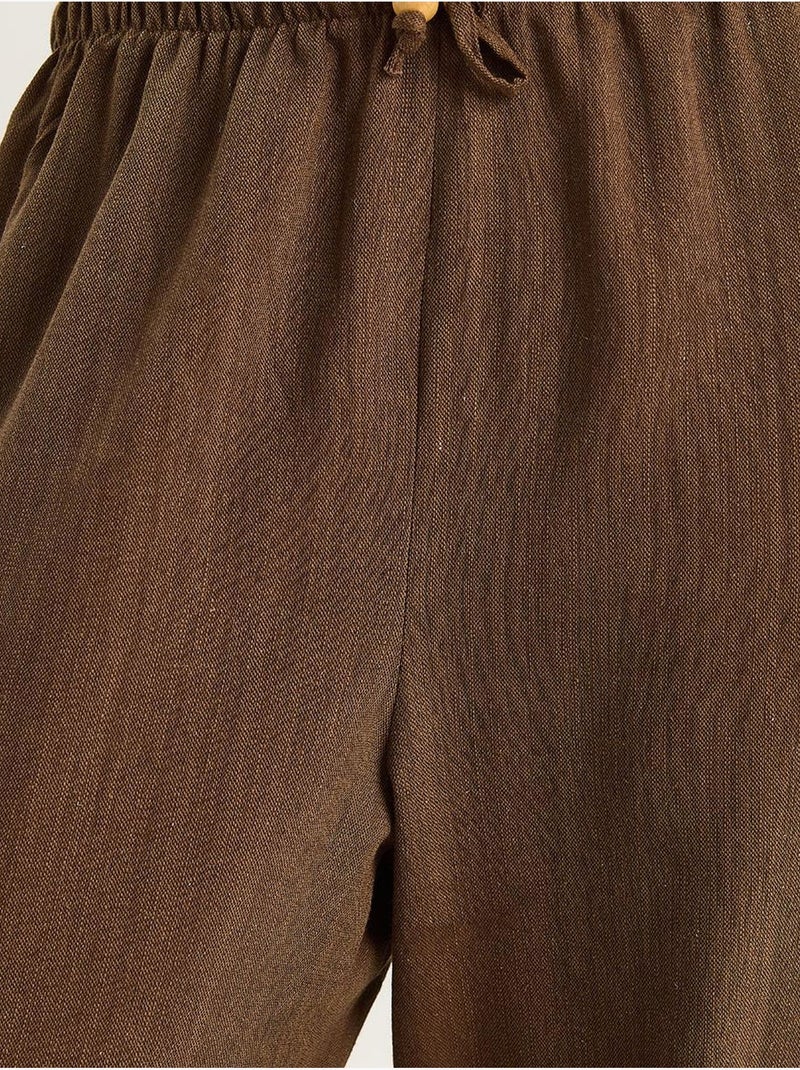 Ensemble deux pièces taille haute sans manches en lin mélangé lucci Marron chocolat - Kiabi