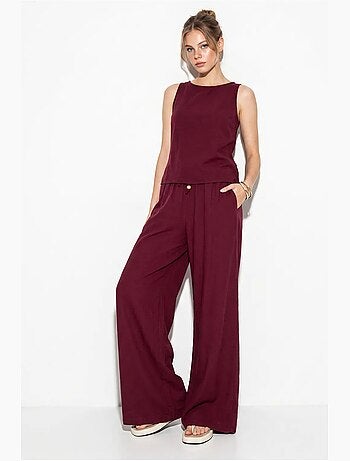 Ensemble deux pièces taille haute sans manches en lin mélangé lucci