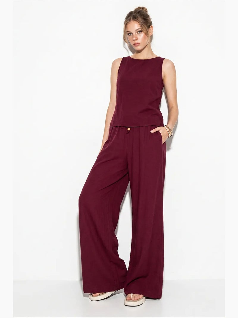 Ensemble deux pièces taille haute sans manches en lin mélangé lucci Rouge bordeaux - Kiabi