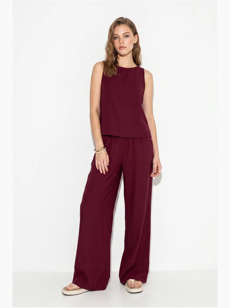 Ensemble deux pièces taille haute sans manches en lin mélangé lucci Rouge bordeaux - Kiabi