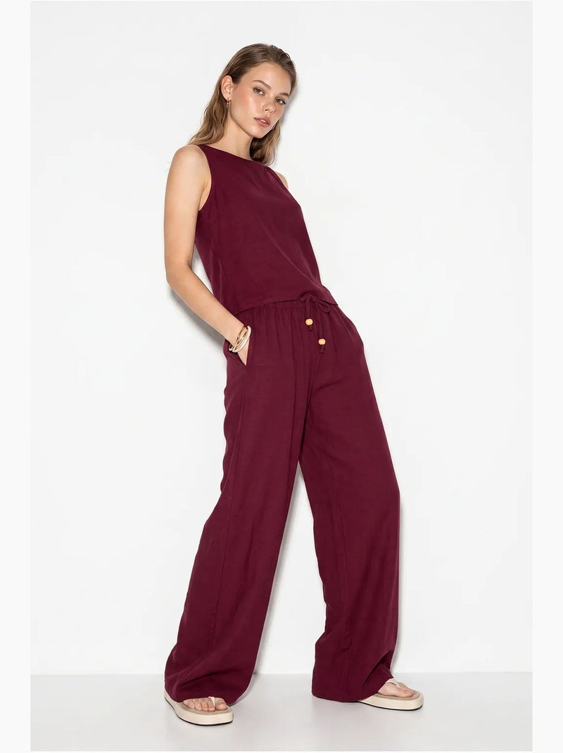 Ensemble deux pièces taille haute sans manches en lin mélangé lucci Rouge bordeaux - Kiabi