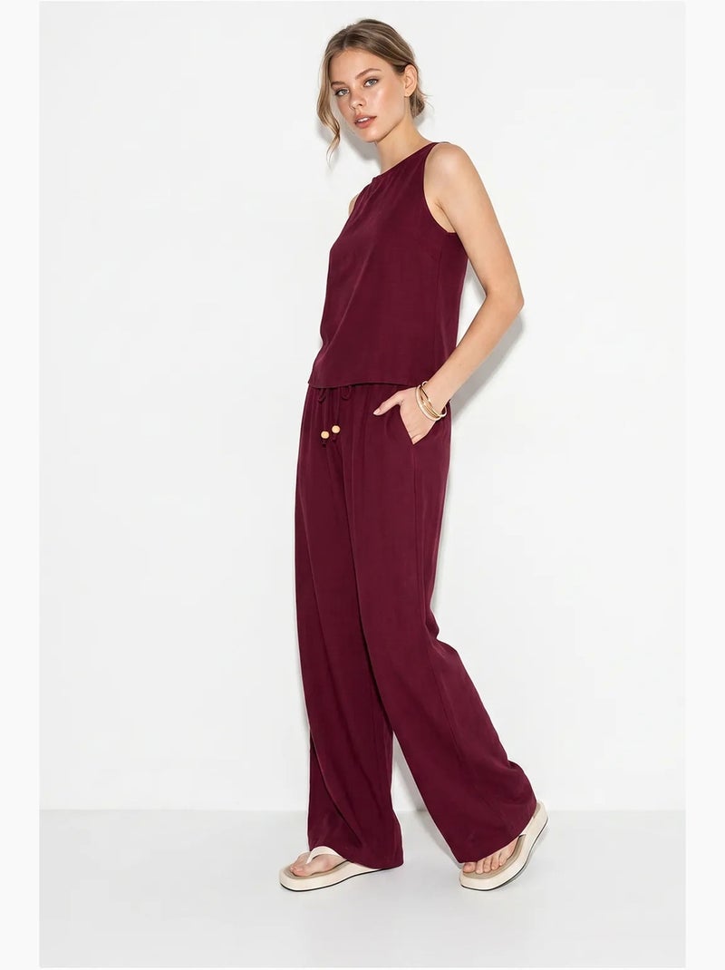 Ensemble deux pièces taille haute sans manches en lin mélangé lucci Rouge bordeaux - Kiabi