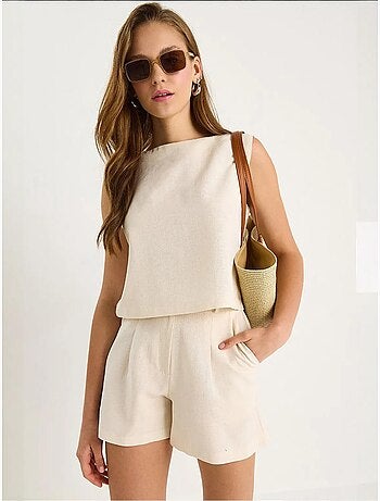Ensemble deux pièces taille haute sans manches et col ras du cou lucci