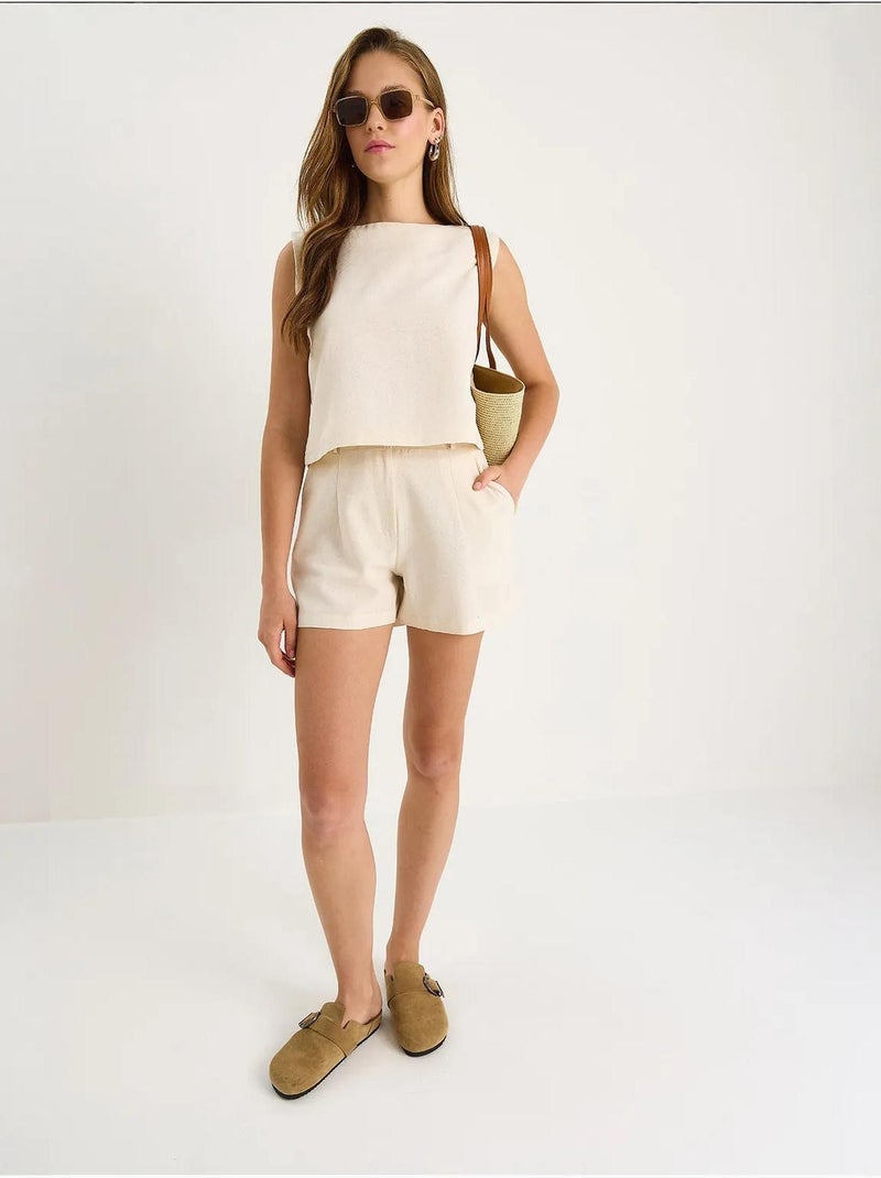 Ensemble deux pièces taille haute sans manches et col ras du cou lucci Beige argile - Kiabi