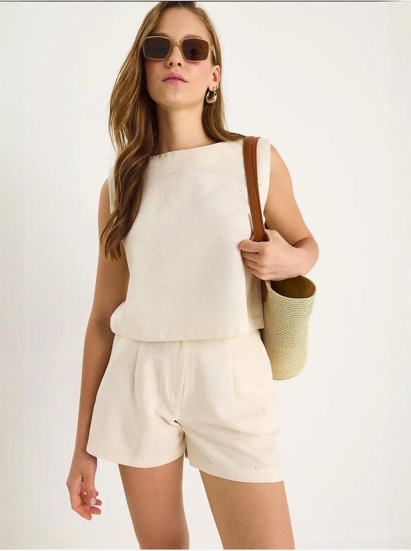 Ensemble deux pièces taille haute sans manches et col ras du cou lucci Beige argile - Kiabi