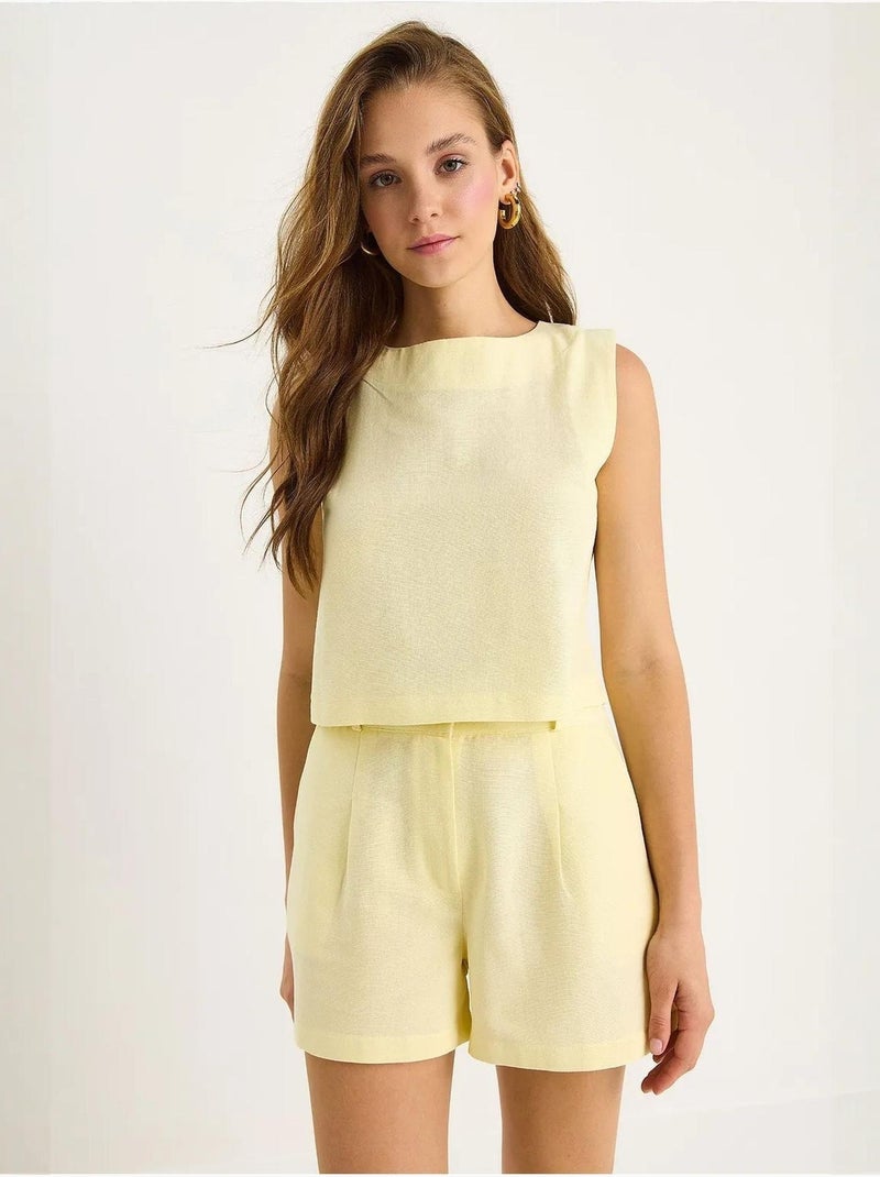 Ensemble deux pièces taille haute sans manches et col ras du cou lucci Jaune citron - Kiabi