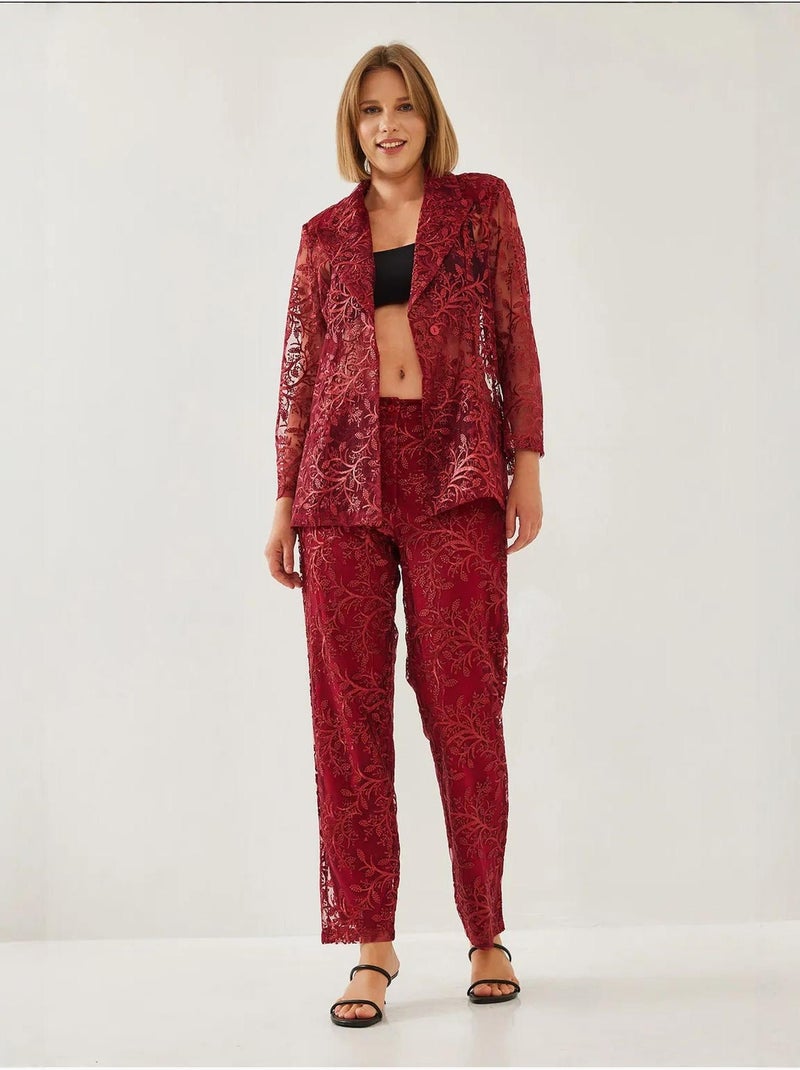 Ensemble deux pièces texturé semi-transparent à paillettes lucci mbms Rouge bordeaux - Kiabi