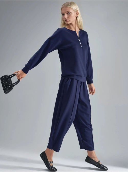 Ensemble deux pièces tricoté à col zippé et jambes larges hiccup - Kiabi Ensemble deux pièces tricoté à col zippé et jambes larges hiccup - Kiabi