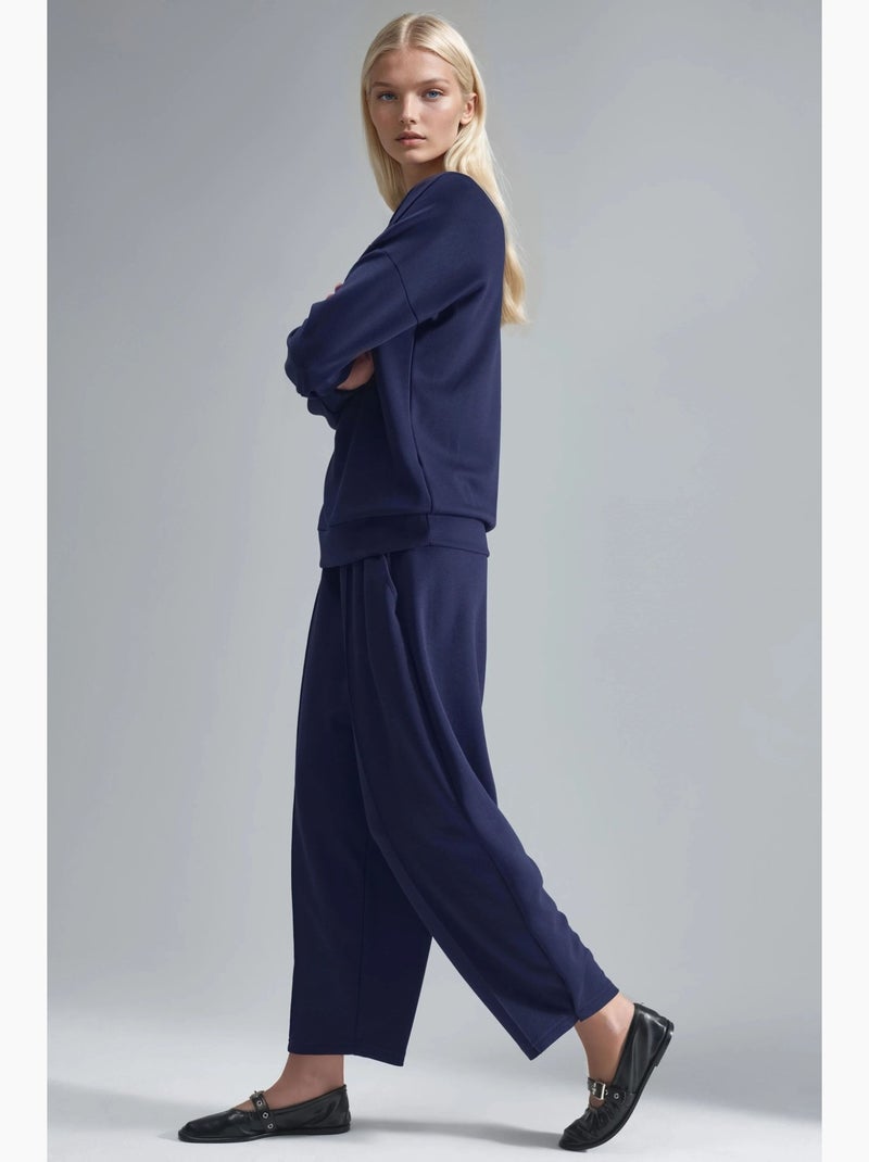 Ensemble deux pièces tricoté à col zippé et jambes larges hiccup Bleu marine - Kiabi