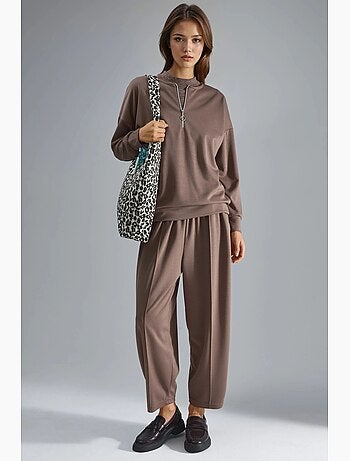 Ensemble deux pièces tricoté à col zippé et jambes larges hiccup