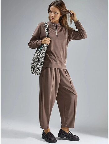 Ensemble deux pièces tricoté à col zippé et jambes larges hiccup