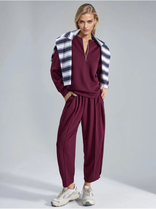 Ensemble deux pièces tricoté à col zippé et jambes larges hiccup - Kiabi Ensemble deux pièces tricoté à col zippé et jambes larges hiccup - Kiabi