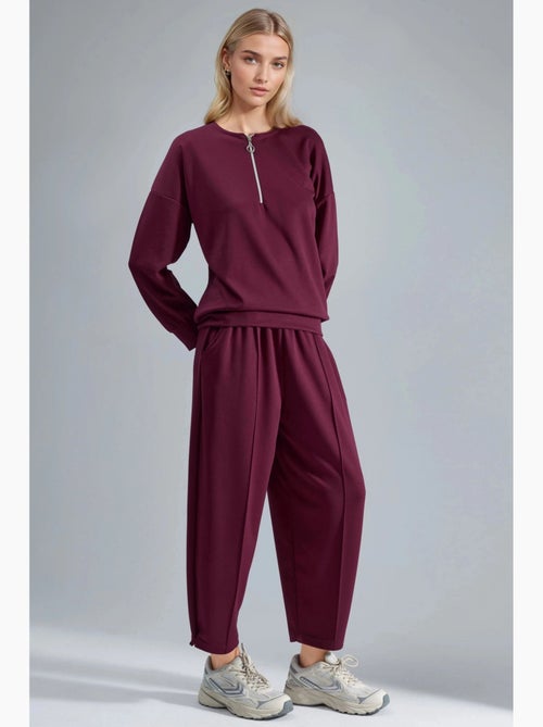 Ensemble deux pièces tricoté à col zippé et jambes larges hiccup - Kiabi Ensemble deux pièces tricoté à col zippé et jambes larges hiccup - Kiabi