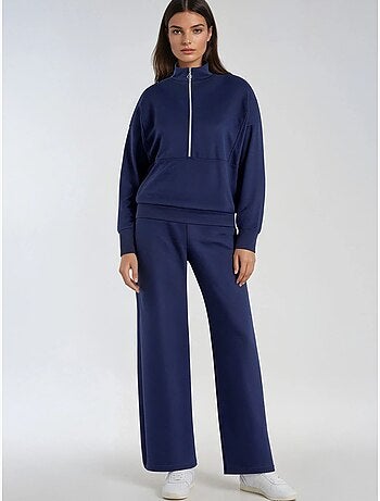 Ensemble deux pièces tricoté à jambes larges et col zippé hiccup