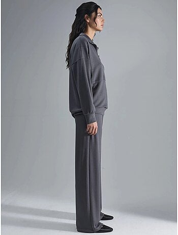 Ensemble deux pièces tricoté à jambes larges et col zippé hiccup