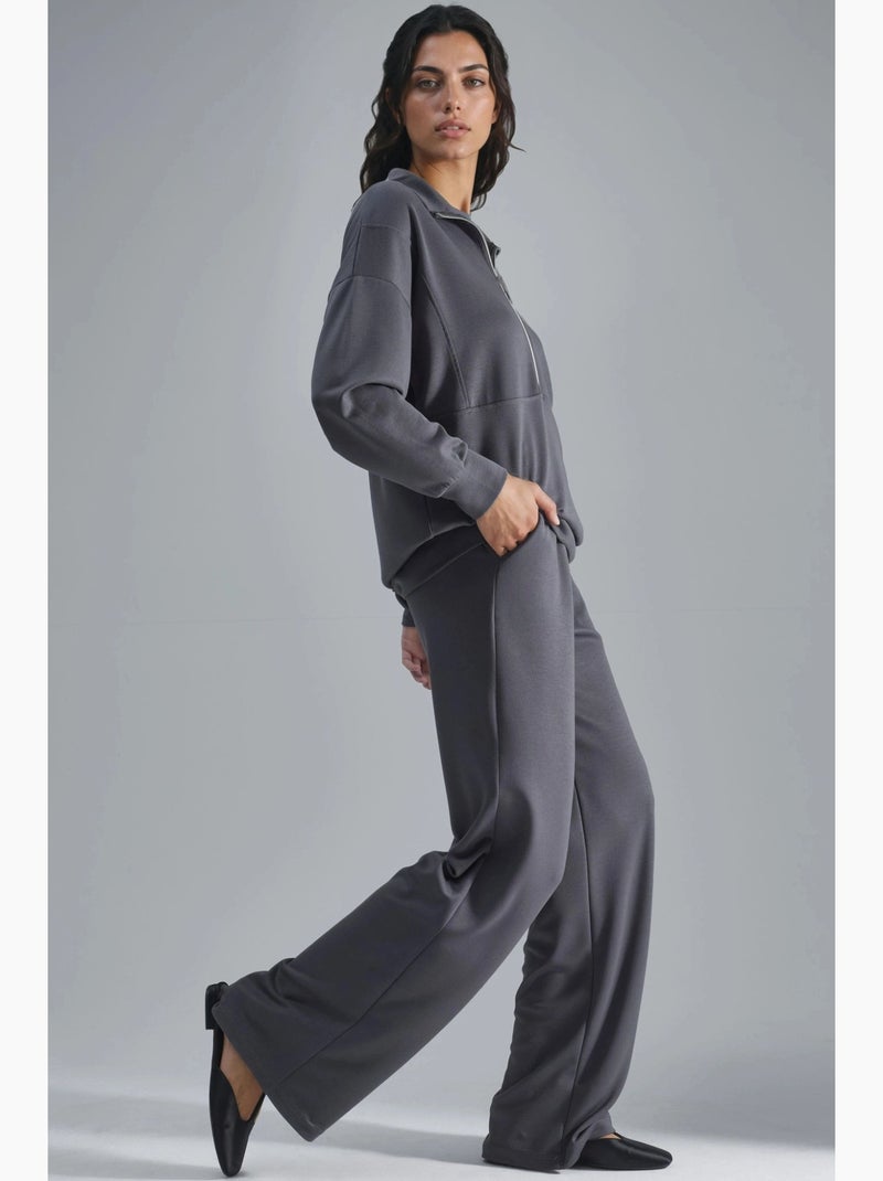 Ensemble deux pièces tricoté à jambes larges et col zippé hiccup Gris foncé - Kiabi