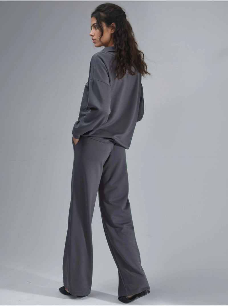Ensemble deux pièces tricoté à jambes larges et col zippé hiccup Gris foncé - Kiabi