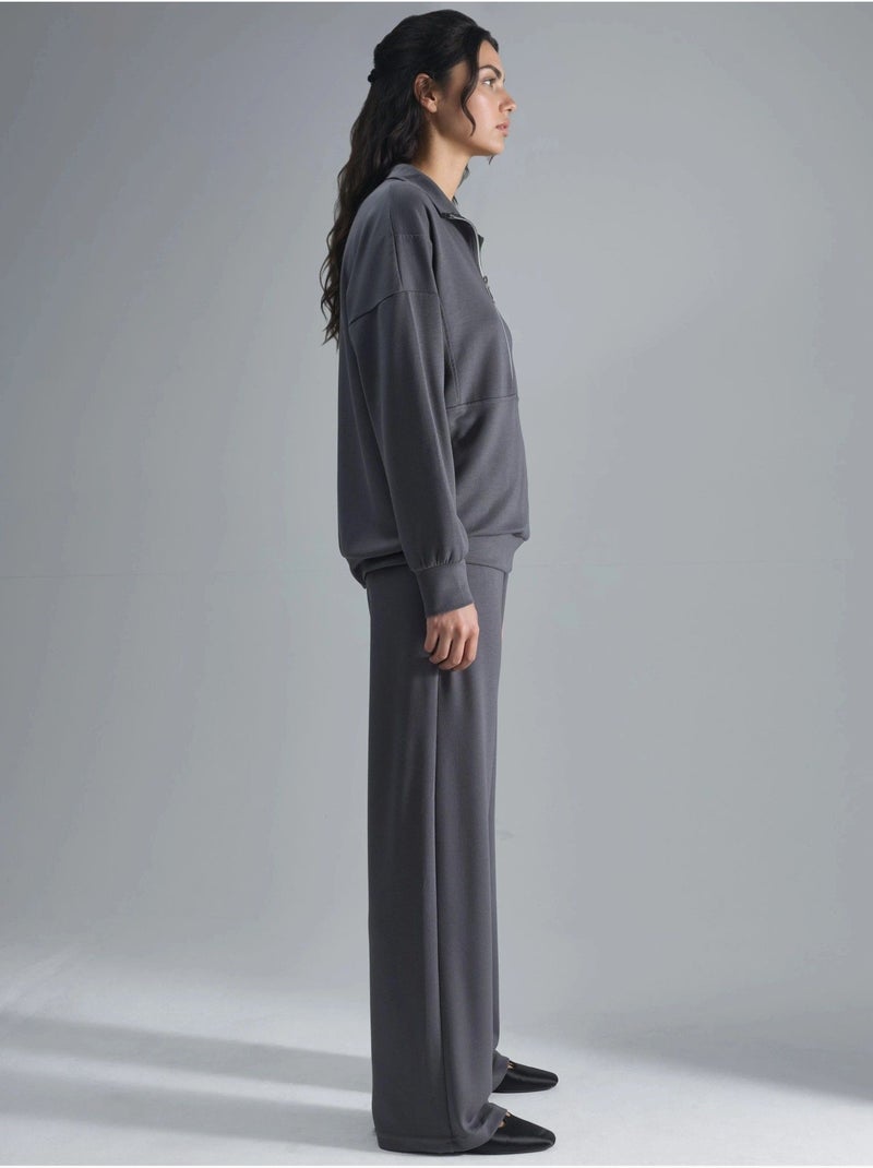 Ensemble deux pièces tricoté à jambes larges et col zippé hiccup Gris foncé - Kiabi