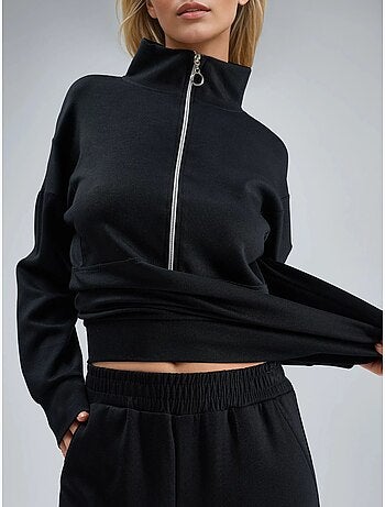 Ensemble deux pièces tricoté à jambes larges et col zippé hiccup
