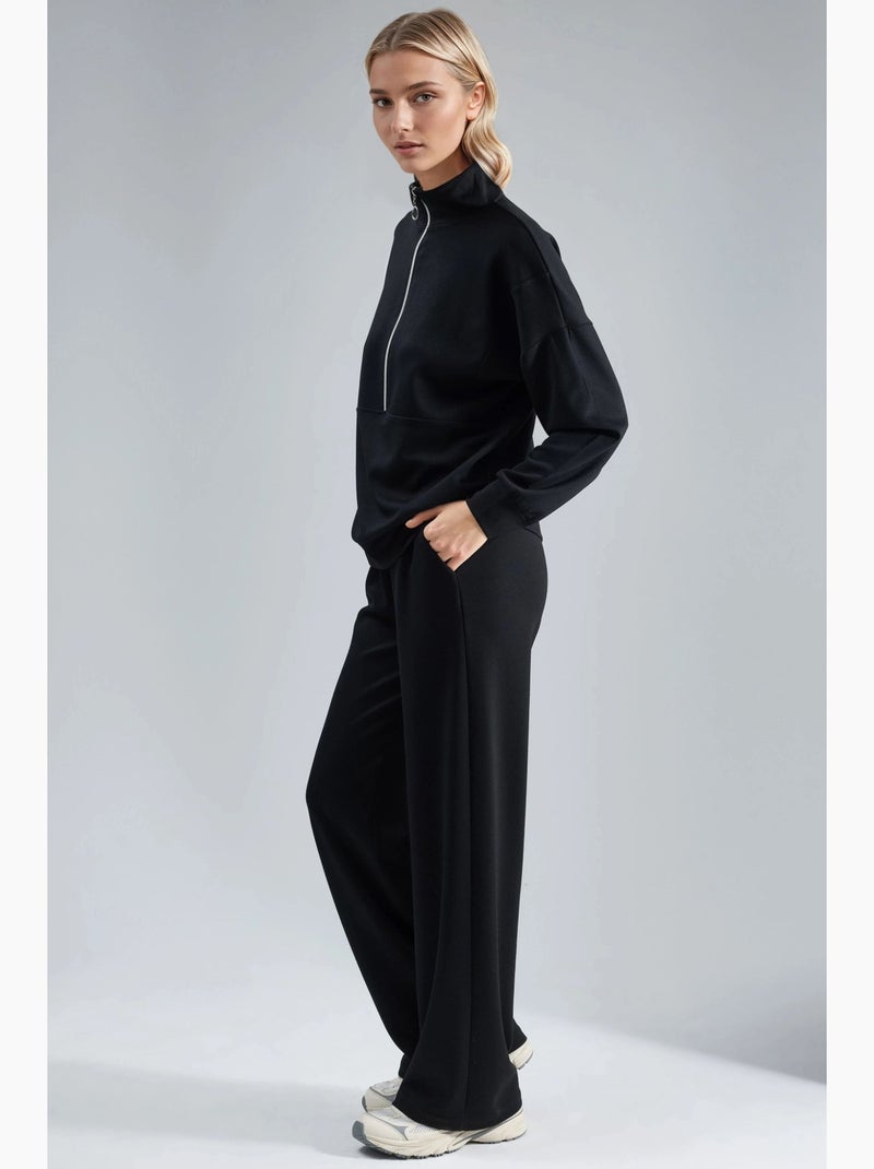 Ensemble deux pièces tricoté à jambes larges et col zippé hiccup Noir - Kiabi
