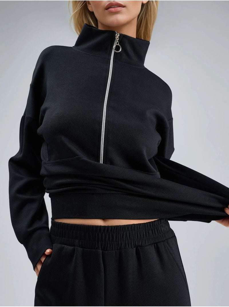 Ensemble deux pièces tricoté à jambes larges et col zippé hiccup Noir - Kiabi