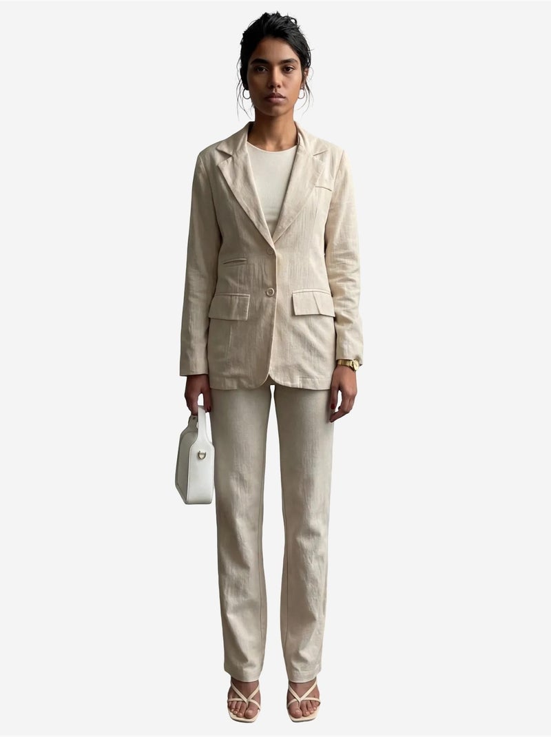 Ensemble deux pièces veste à col boutonné my fashion Beige argile - Kiabi