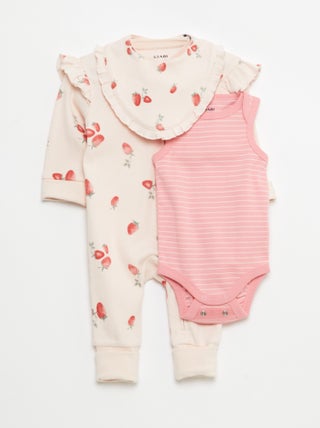 Ensemble dors-bien + bavoir + body - 3 pièces