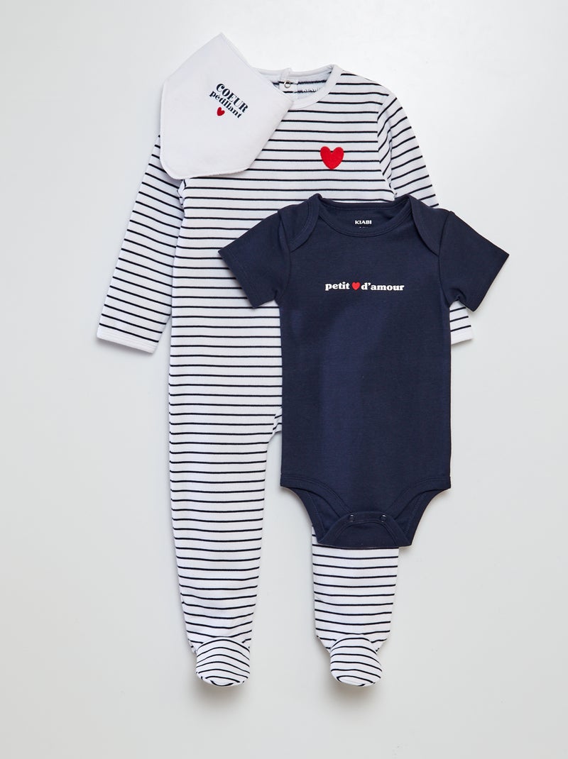 Ensemble dors-bien + body + bavoir - Saint-Valentin Rayé - Kiabi
