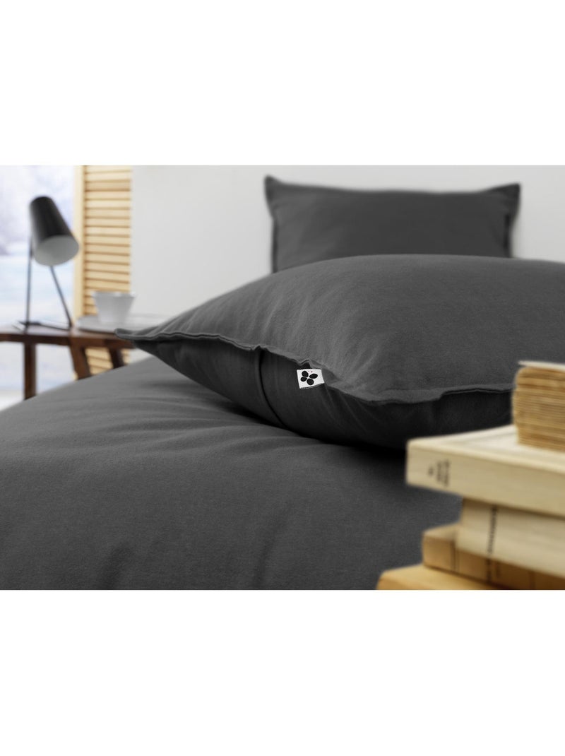 Ensemble drap housse + 2 taies - Flanelle chaude et douce - Candice gris anthracite - Kiabi