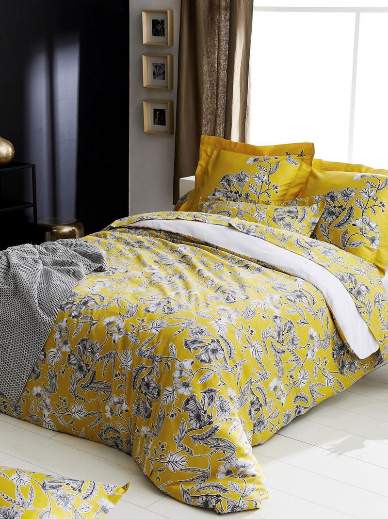Ensemble draps et taie en satin Botanic Jaune - Kiabi