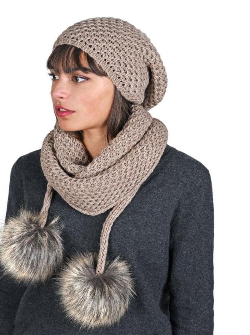 Ensemble Echarpe Bonnet Layra - Made in UE Marron clair - Kiabi