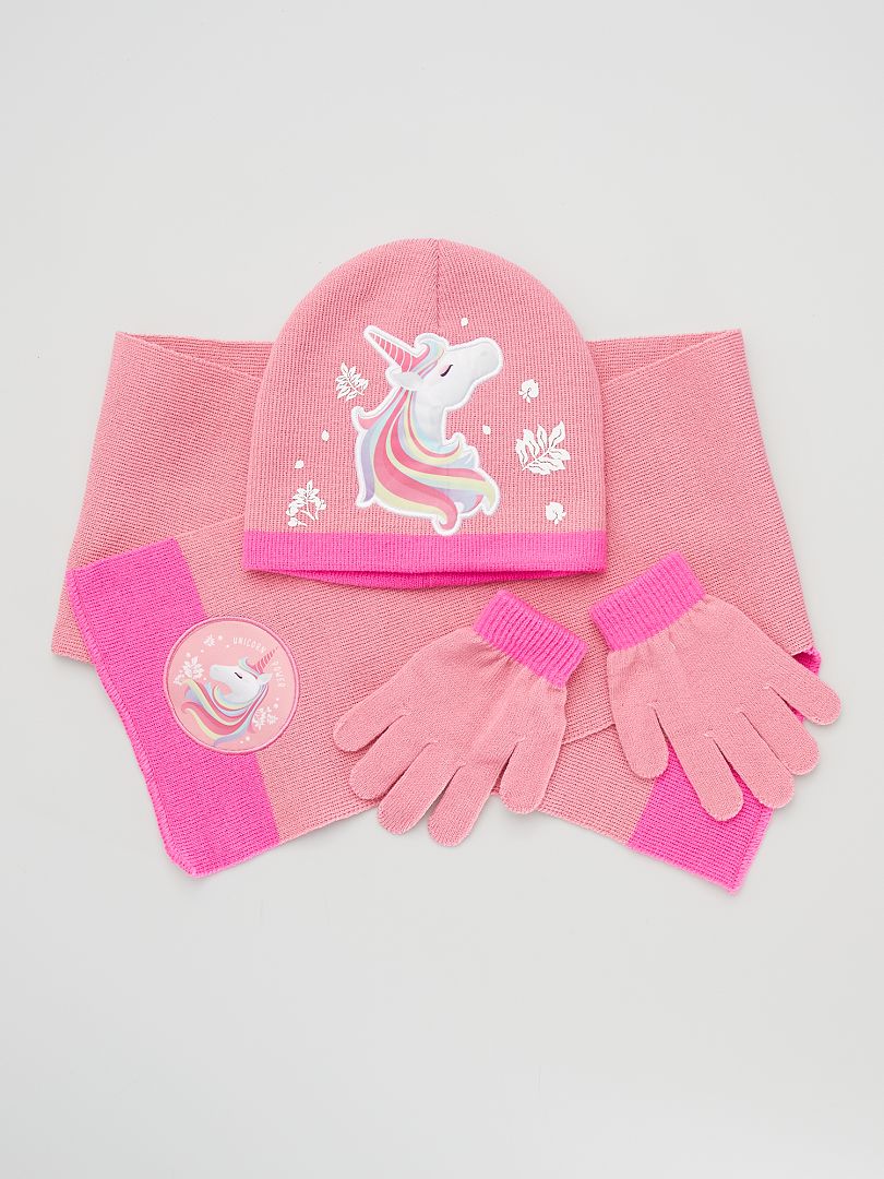 Ensemble écharpe + gants + bonnet rose - Kiabi