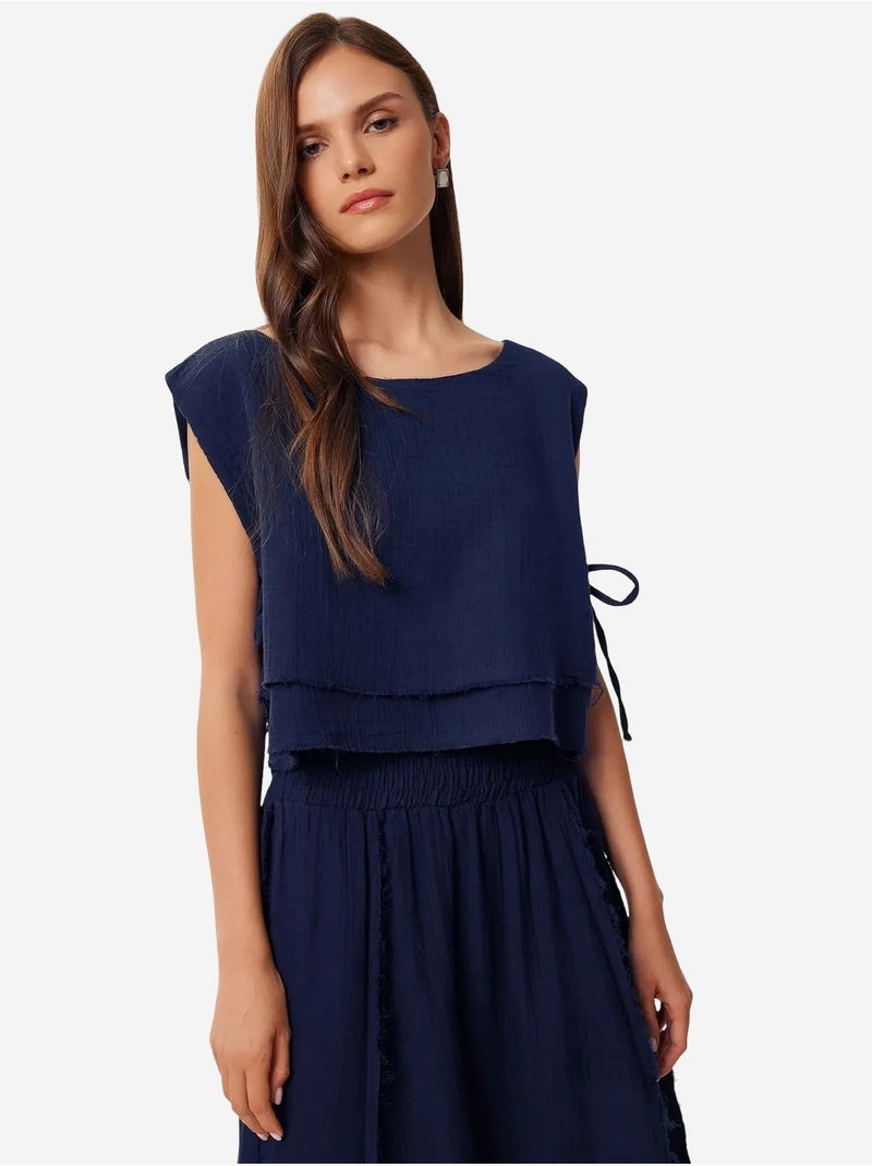 Ensemble en coton avec blouse sans manches et jupe large istanbul Bleu marine - Kiabi