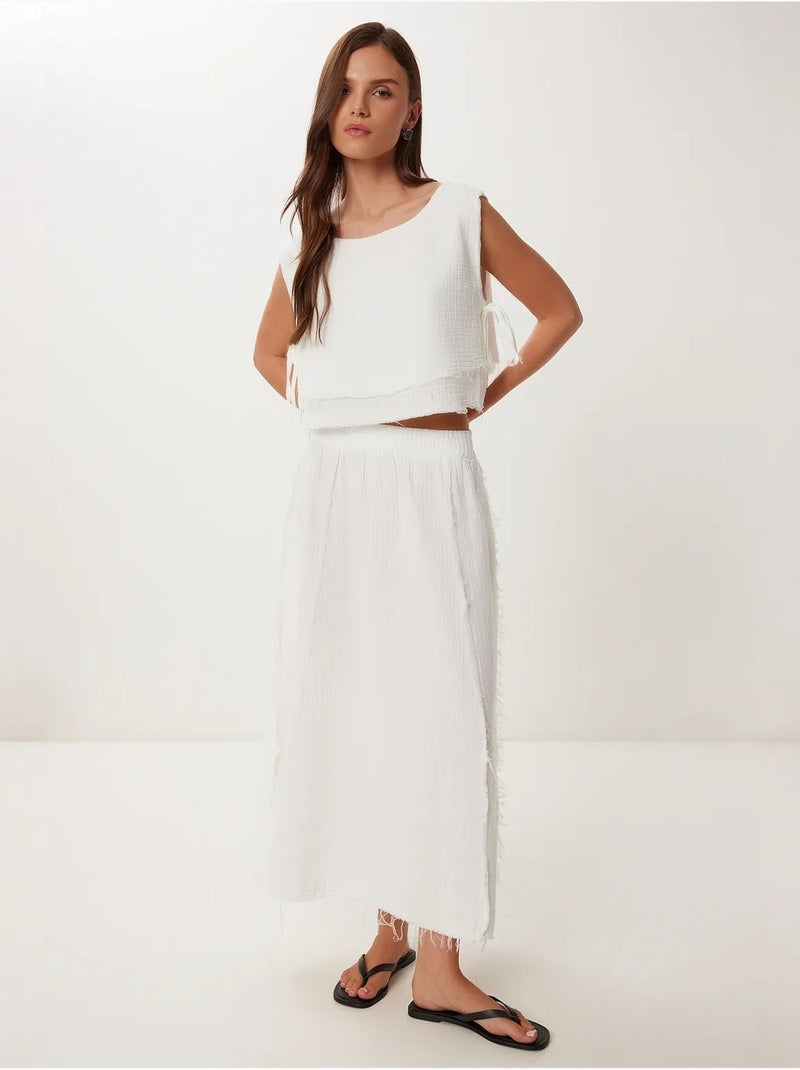 Ensemble en coton avec blouse sans manches et jupe large istanbul Ivoire - Kiabi