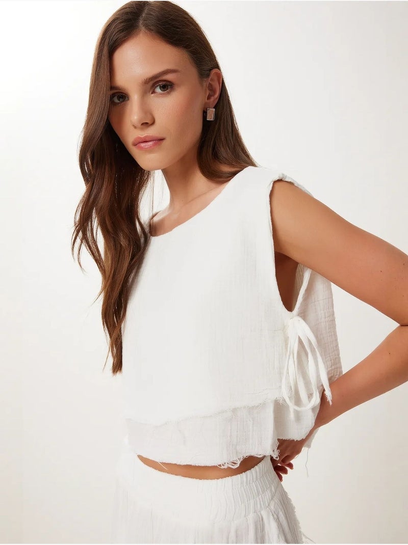 Ensemble en coton avec blouse sans manches et jupe large istanbul Ivoire - Kiabi