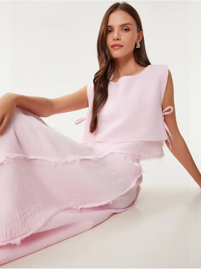 Ensemble en coton avec blouse sans manches et jupe large istanbul Rose clair - Kiabi