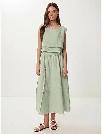 Ensemble en coton avec blouse sans manches et jupe large istanbul