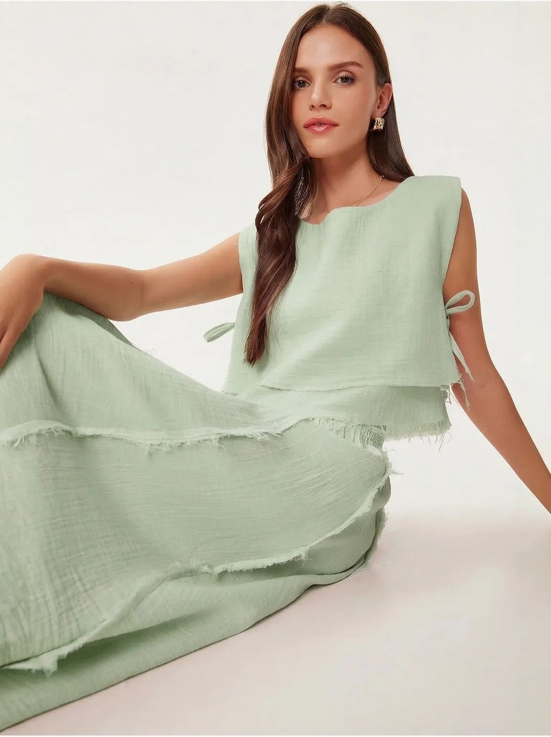 Ensemble en coton avec blouse sans manches et jupe large istanbul Vert - Kiabi