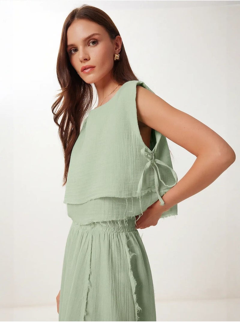 Ensemble en coton avec blouse sans manches et jupe large istanbul Vert - Kiabi