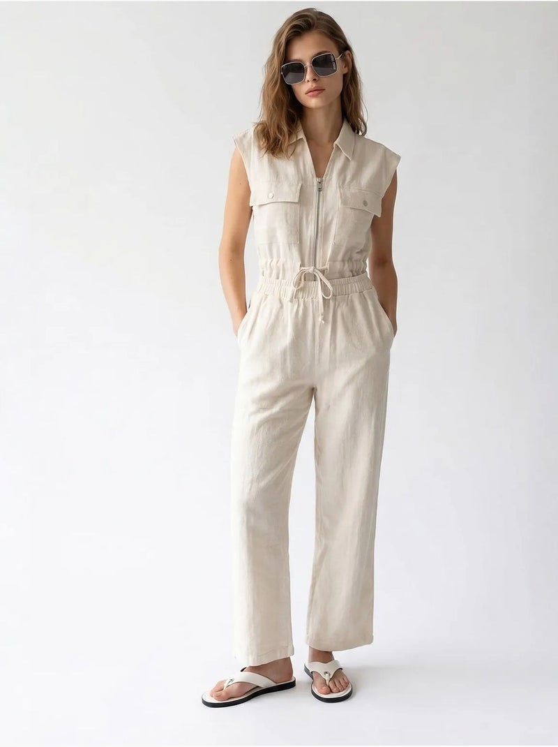 Ensemble en coton avec gilet sans manches et pantalon large mixray Beige naturel - Kiabi