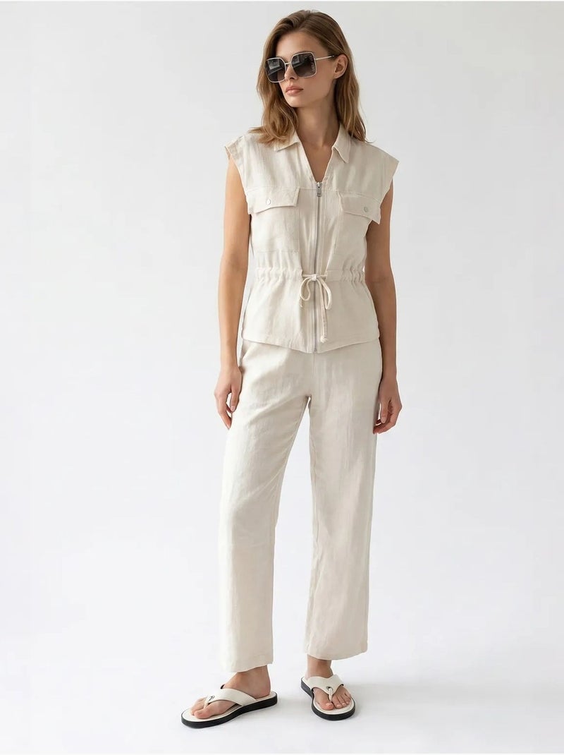 Ensemble en coton avec gilet sans manches et pantalon large mixray Beige naturel - Kiabi