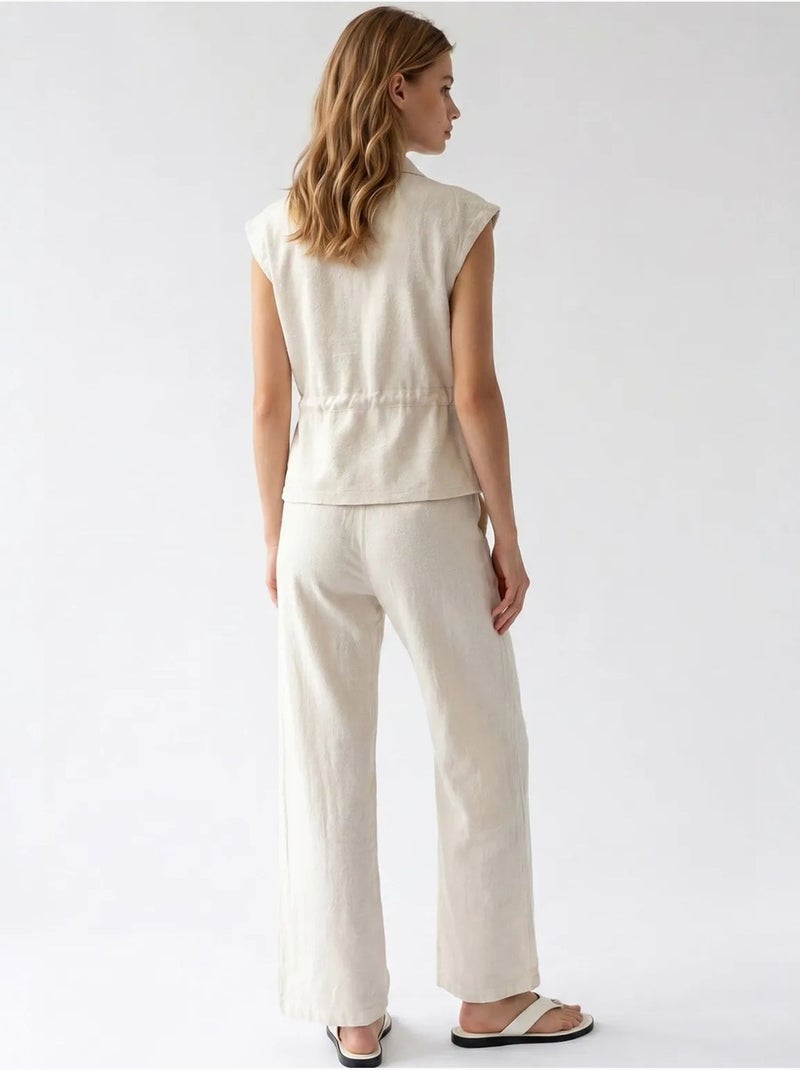 Ensemble en coton avec gilet sans manches et pantalon large mixray Beige naturel - Kiabi