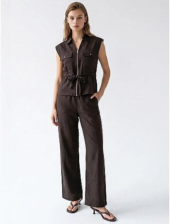 Ensemble en coton avec gilet sans manches et pantalon large mixray