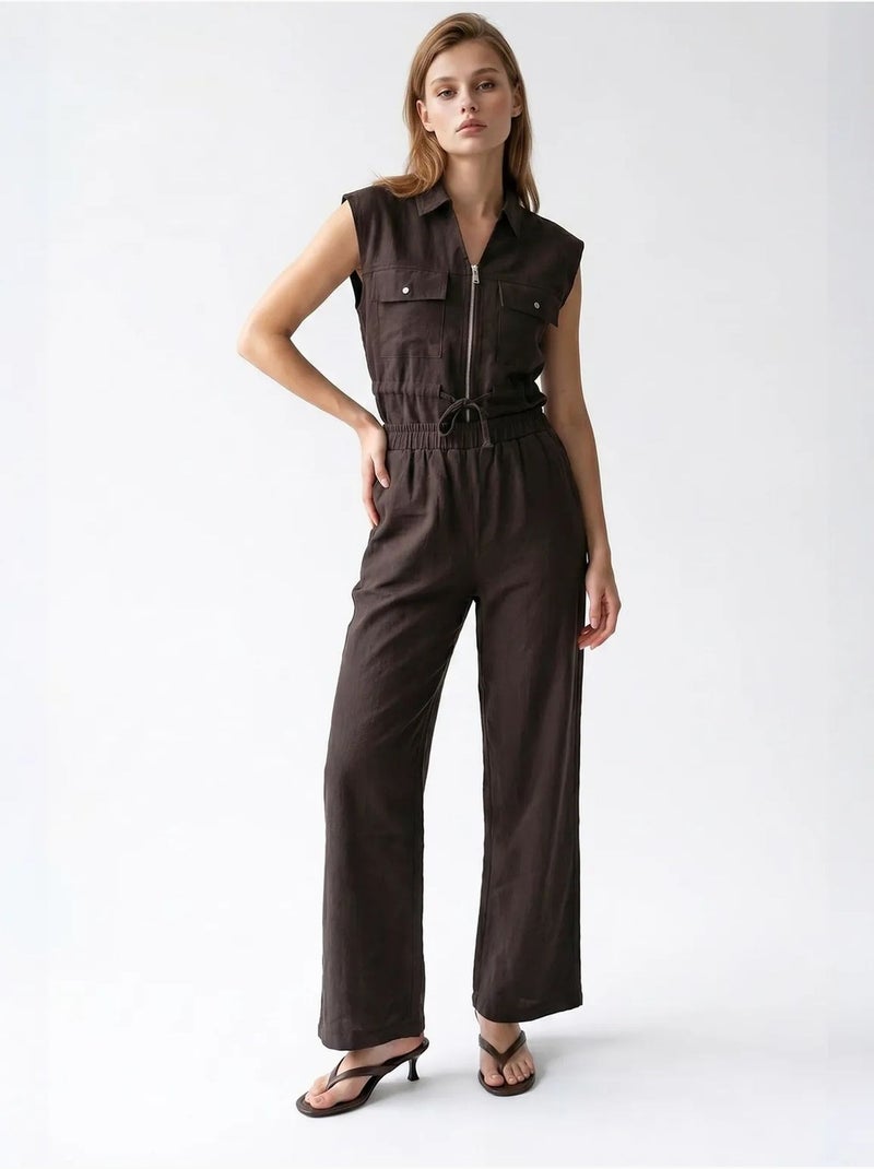 Ensemble en coton avec gilet sans manches et pantalon large mixray Marron chocolat - Kiabi