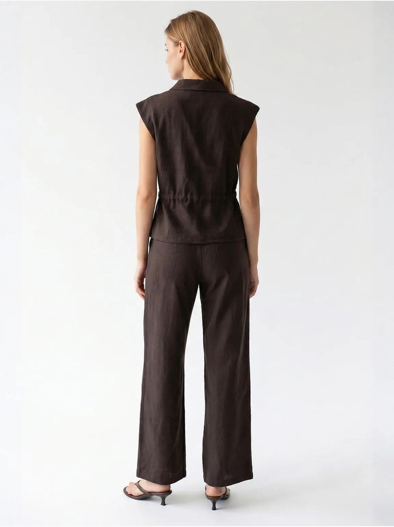 Ensemble en coton avec gilet sans manches et pantalon large mixray Marron chocolat - Kiabi