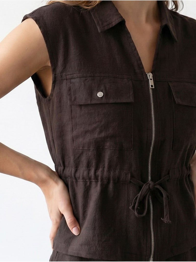 Ensemble en coton avec gilet sans manches et pantalon large mixray Marron chocolat - Kiabi