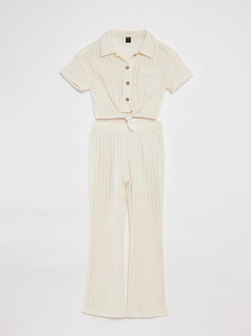 Ensemble en crochet t-shirt + pantalon flare - 2 pièces BLANC - Kiabi