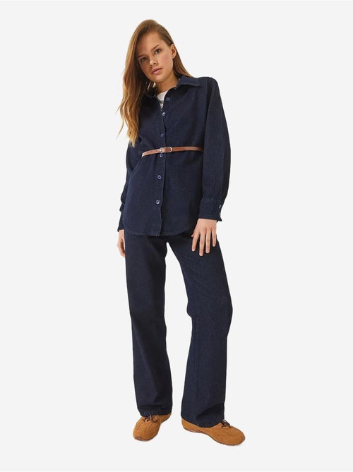 Ensemble en jean avec chemise ceinturée à épaulettes et pantalon palazzo bianco lucci - Kiabi Ensemble en jean avec chemise ceinturée à épaulettes et pantalon palazzo bianco lucci - Kiabi