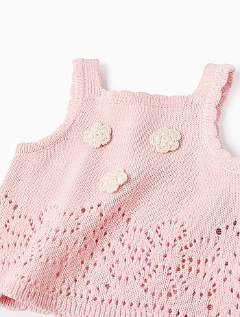 Ensemble en Maille avec Fleurs au Crochet